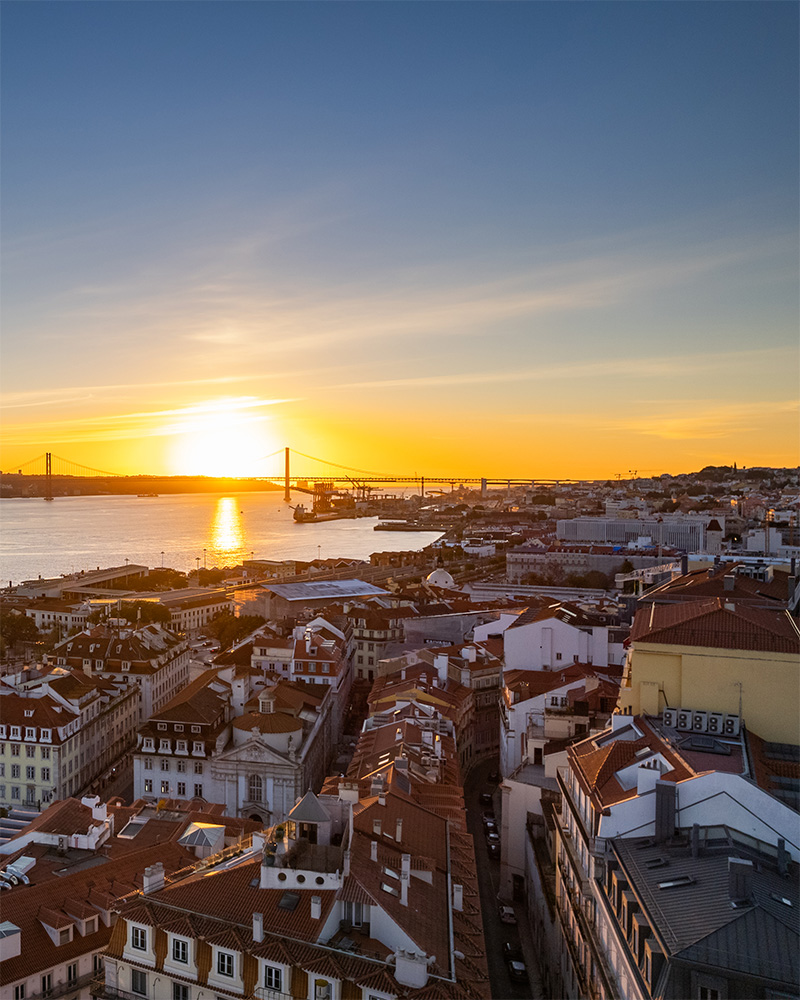 breathtaking sunset dawn over lisbon with river views